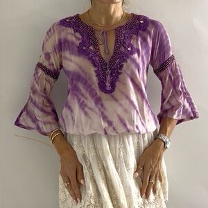 Taj by Sabrina Crippa Purple Tie-Dye Boho Blouse